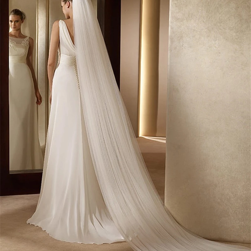 NZUK Elegante Hochzeit Zubehör 3 Meter 2 Schicht Hochzeit Schleier Weiß Elfenbein Einfache Braut Schleier Mit Kamm Hochzeit Schleier Heißer verkauf