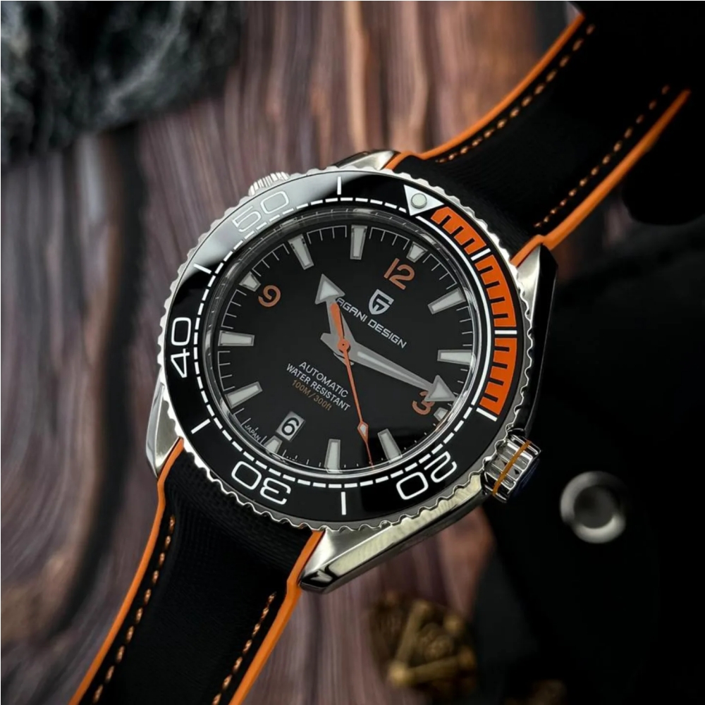 PAGANI DESIGN 42MM japonia ruch męski zegarek mechaniczny 100M wodoodporny szafirowy kryształ ceramiczna ramka szkiełka zegarka męskie automatyczne zegarki na rękę