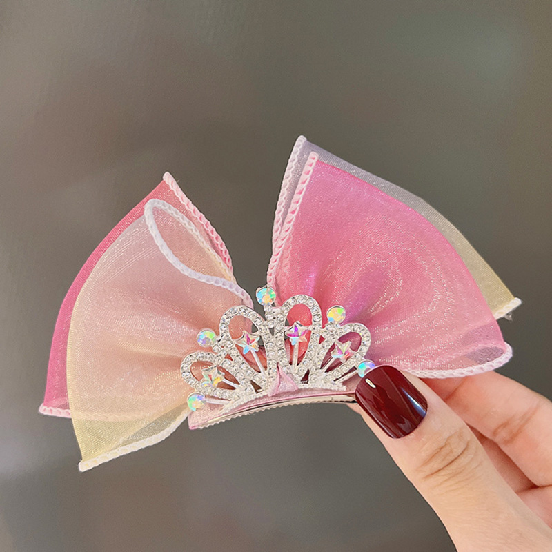Pastel Rainbow Hair Bows Gradient สีเจ้าหญิงมงกุฎผมคลิปยืน Bowknot Hairpin เด็ก Barrette อุปกรณ์เสริมผมเกาหลี