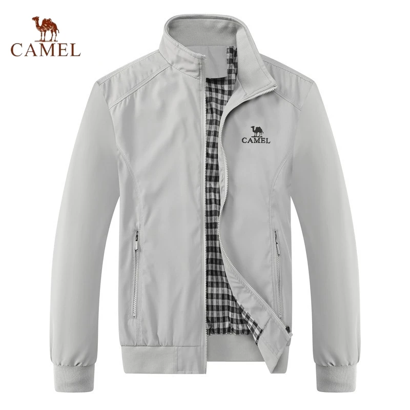 Camelo bordado primavera e outono casual cor sólida moda fino ajuste bomba jaqueta jaqueta de beisebol jaqueta masculina M-6XL