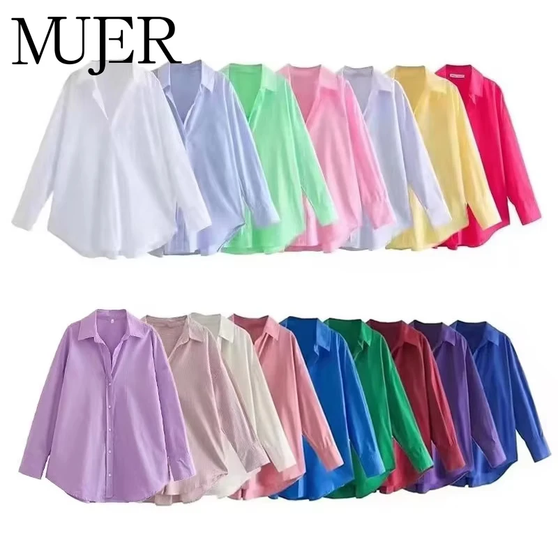 Muyer camisa feminina multicolorida botão acima camisa feminina verão manga longa topo feminino streetwear camisas e blusas grandes