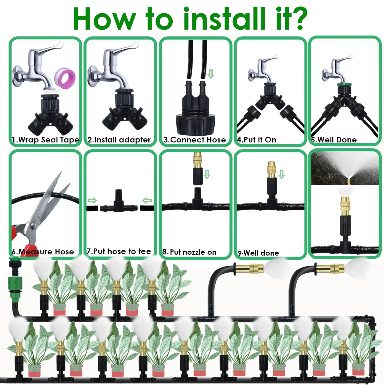 KESLA เรือนกระจก 5-30M กลางแจ้ง 1/4 ทองเหลือง Atomizer Misting Cooling ระบบสวนชลประทานรดน้ําหัวฉีด 4/7 มม.สําหรับ Patio