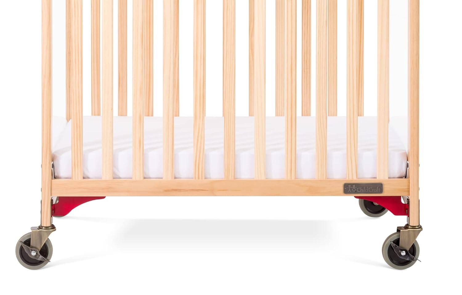 Safe Haven Daycare Evacuation Wooden Compact Portable Crib with 4" Casters, Features Clearview End Panels, Durable Wood