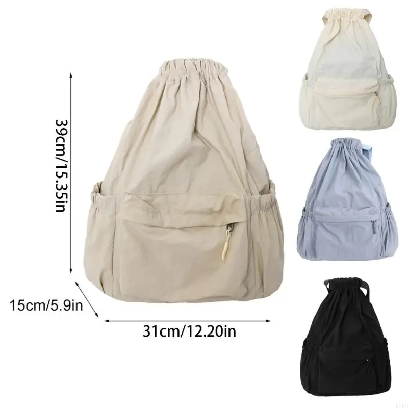 E8FB Trendy Canvas Drawstring Backpack Large Capacity School and Travel Bag for Teens and Adults Solid Color Daypack Book Bag