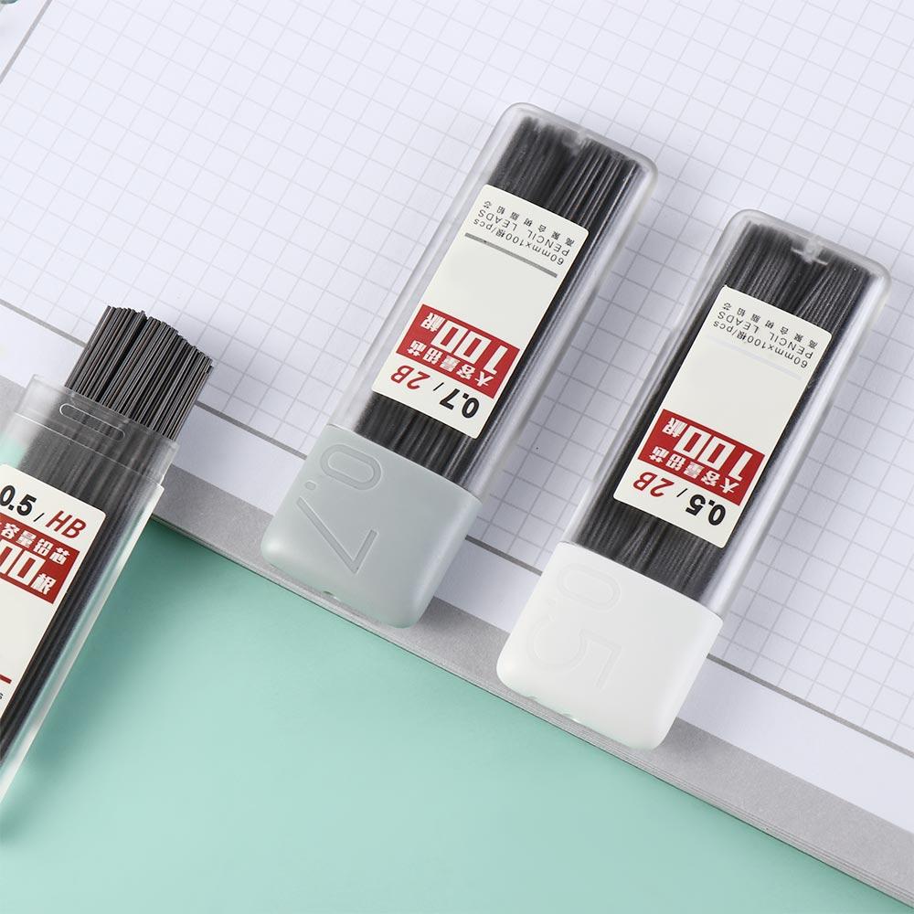 Lápiz mecánico automático para bocetos de arte, varilla de recarga para escritura, 2B/HB, 100 piezas, 0,5/0,7mm