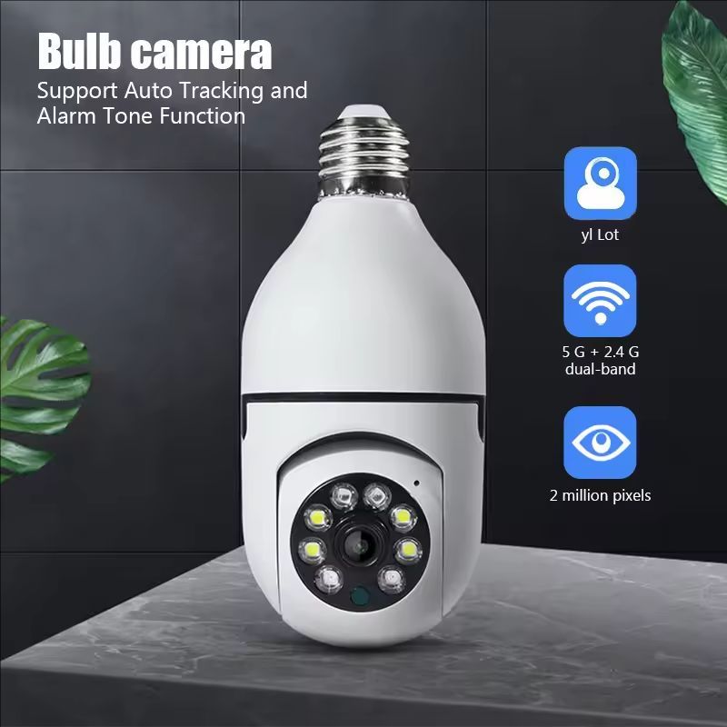 Lampadina E27 Telecamera Wifi Monitoraggio umano Visione notturna a colori 360 °   Citofono con rotazione Telecamera da 2 MP Yi Lotto APP Supporto iOS Android Phone