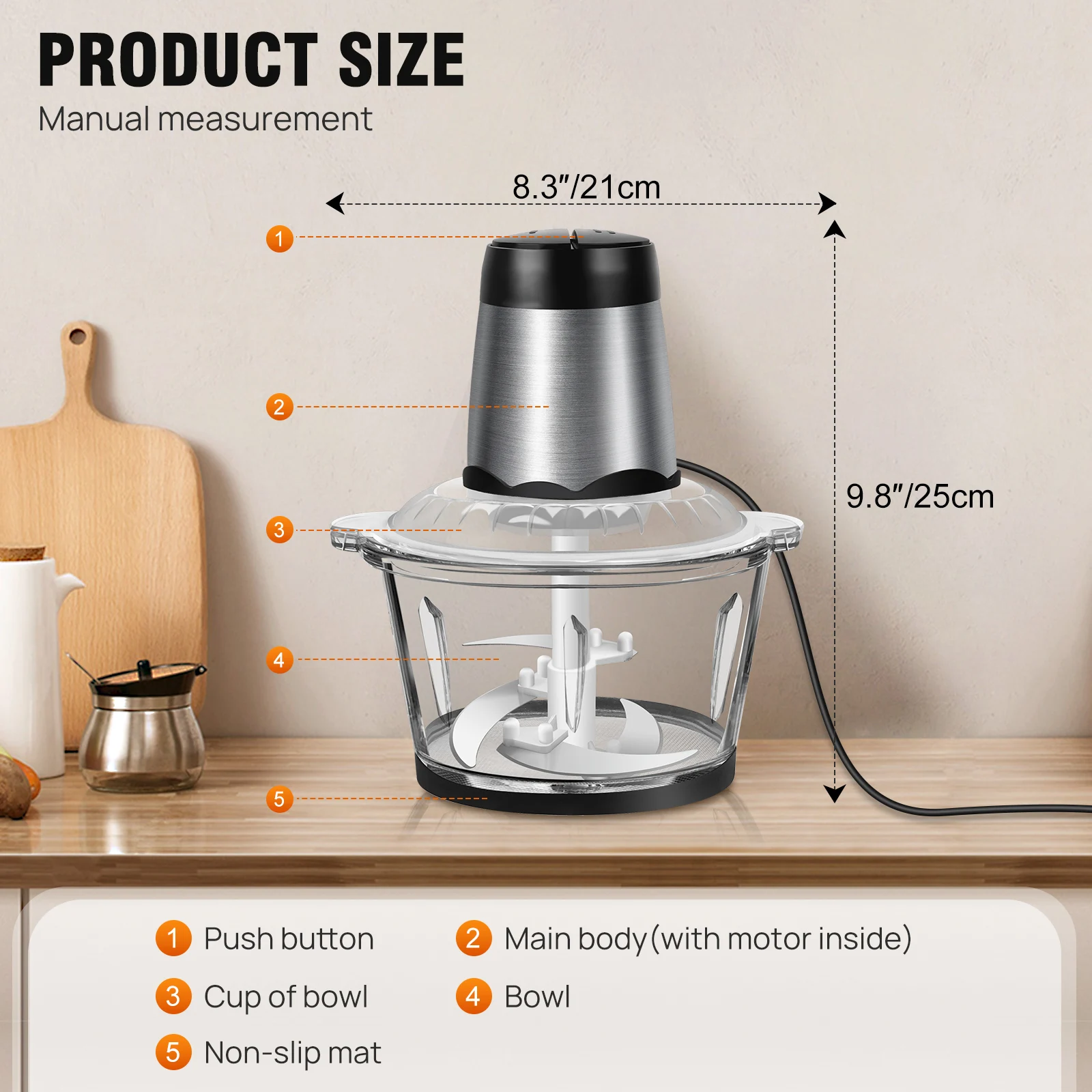 2L Elettrico Cibo Chopper Verdure Chopper Piccolo Robot Da Cucina Tritacarne Mixer Elettrico Dicer con 2 Velocità Tritacarne