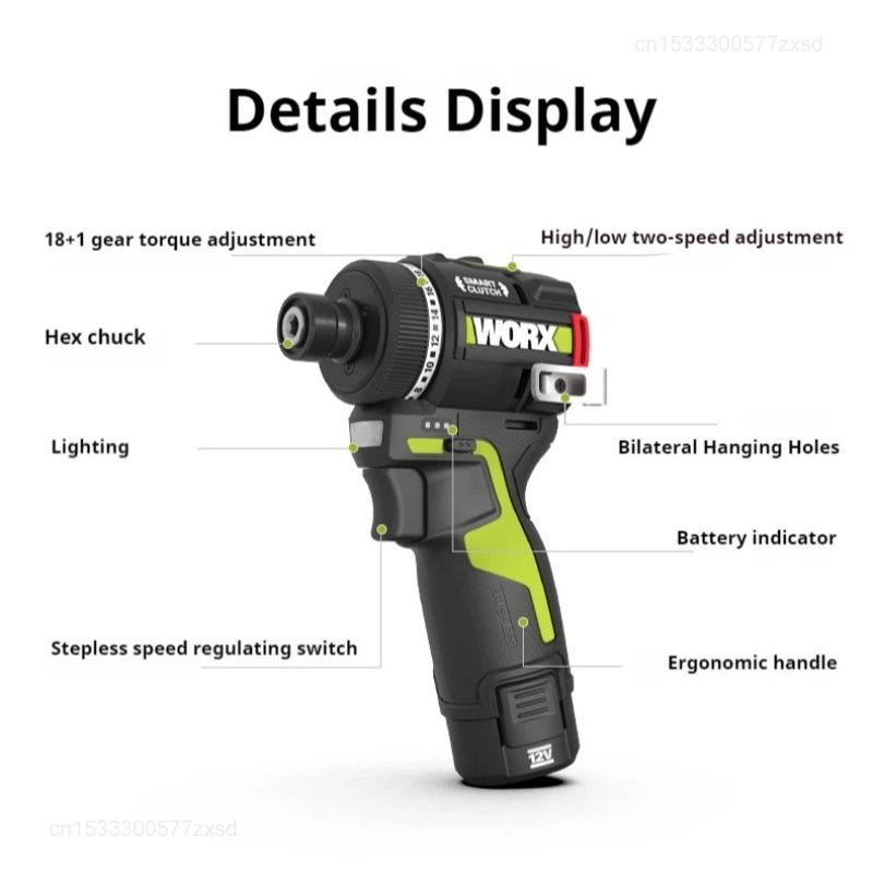 WORX WU139 Brushless Screwdriver Impact Driver Cordless Drill 50N.m 1/4inch Electric Drill 12V Battery Mini Drill Power Tools