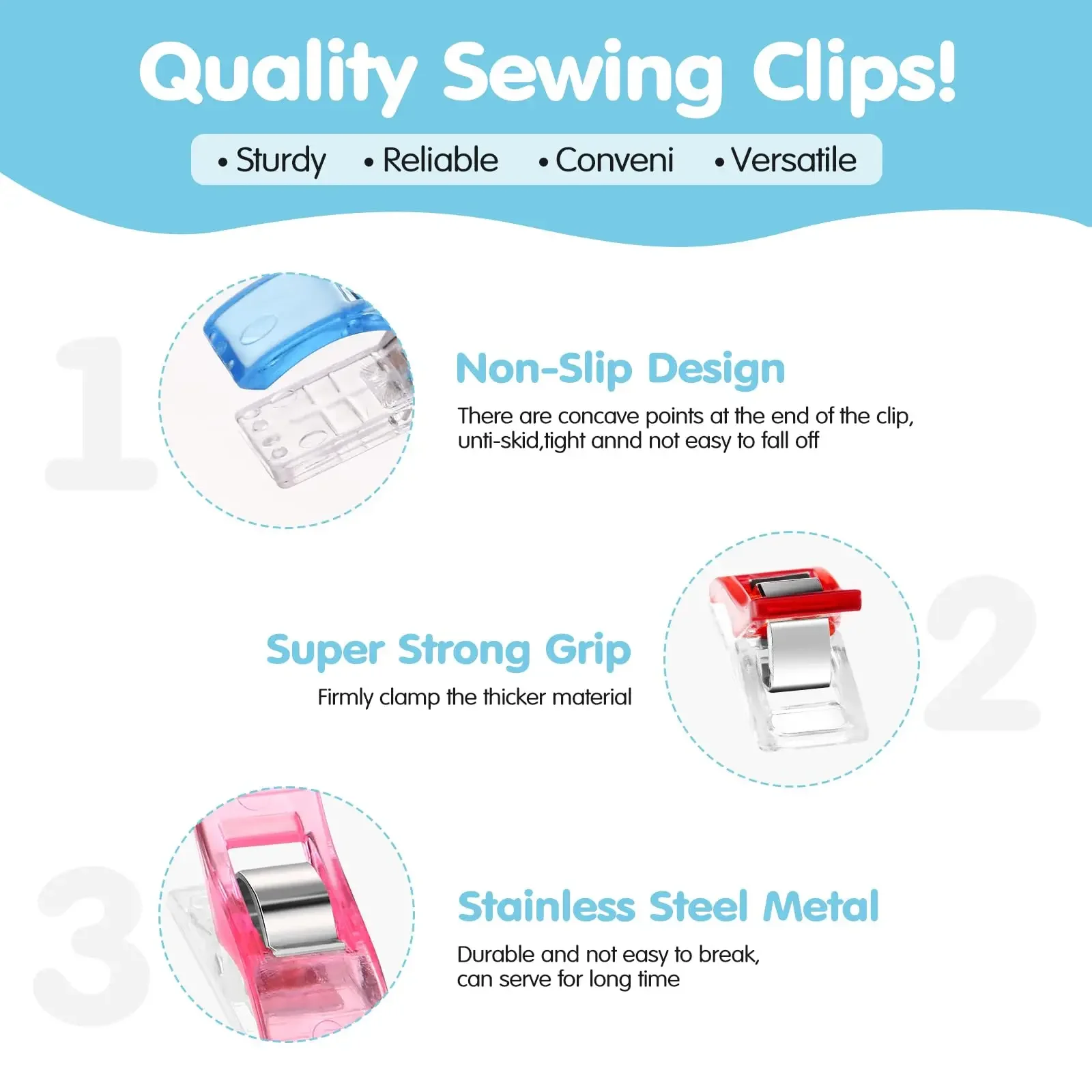50PCS เย็บคลิปคลิปที่มีสีสันพลาสติกอเนกประสงค์หัตถกรรมถักถักความปลอดภัยเสื้อผ้าคลิปสี Binding คลิปกระดาษ