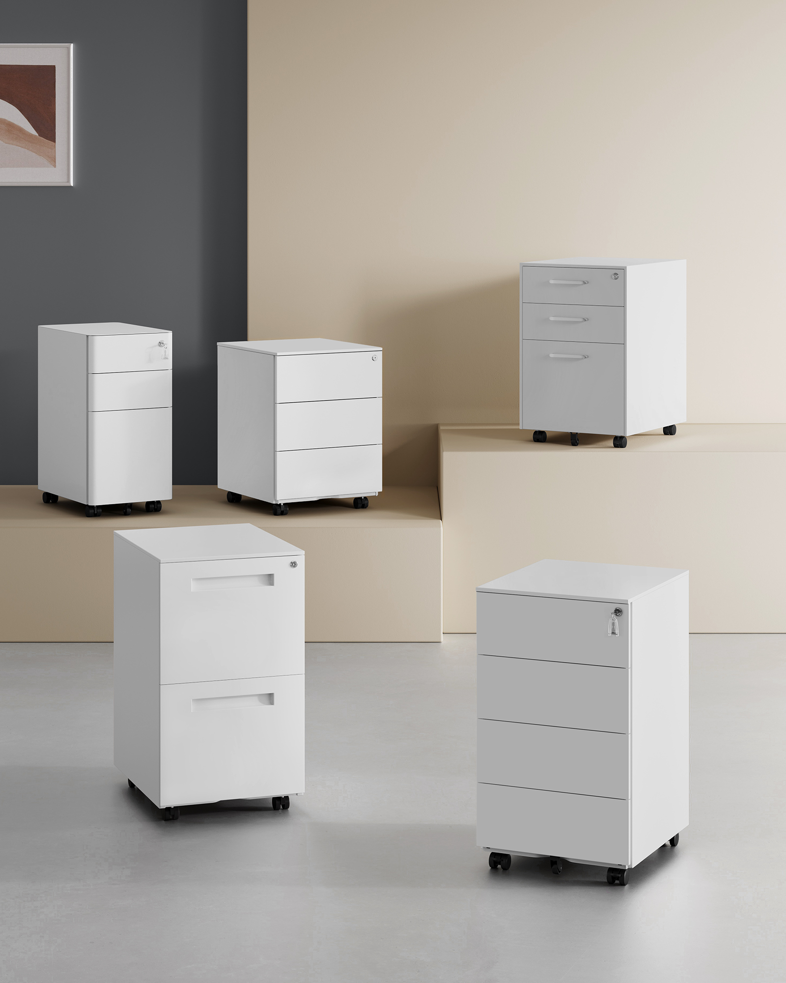 SONGMICS Rollcontainer, Metallschrank, mobiler Aktenschrank, Druckertisch, abschließbar