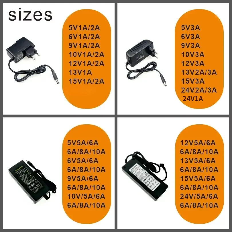 Voedingsadapter 220V AC DC 5V 6V 8V 9V 10V 12V 13V 15V 24V Universele oplader 1A 2A 3A 5A 6A 8A 10A EU VS Voor LED-driver
