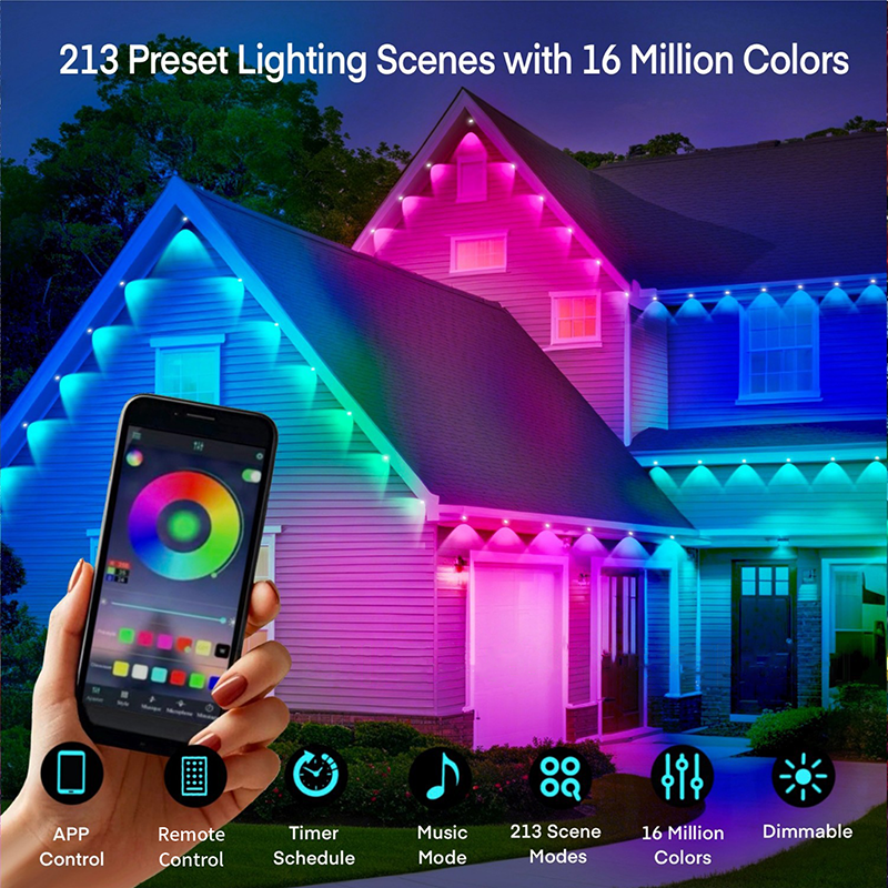 15M/90M RGB Traufe LED Lichter Permanent Außen Lichter Bluetooth APP Kit Full House Traufe Licht string Weihnachten Hochzeit Beleuchtung