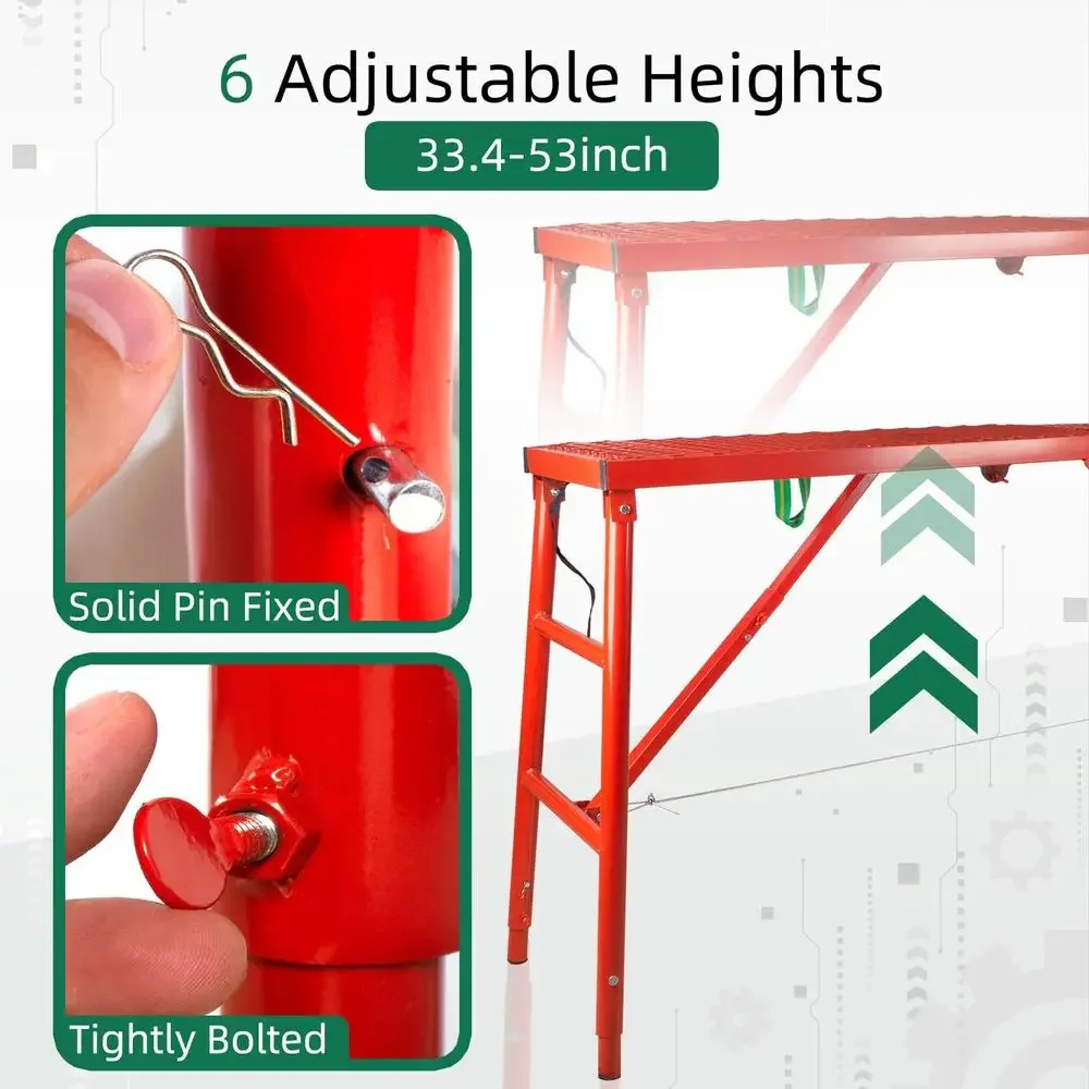 Adjustable Steel Industrial Step Ladder 6-Level Height Non-Slip Scaffold Platform 770 Lbs Capacity