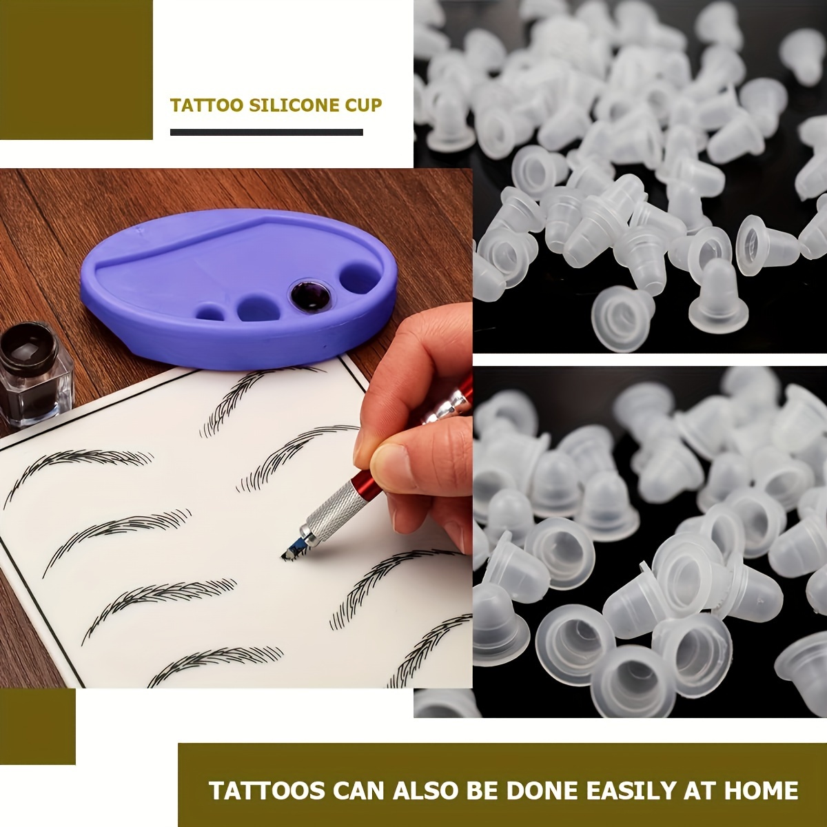 100 Uds taza de tinta de tatuaje desechable tamaño S y tamaño L silicona tatuaje permanente maquillaje cejas pigmento contenedor tapas