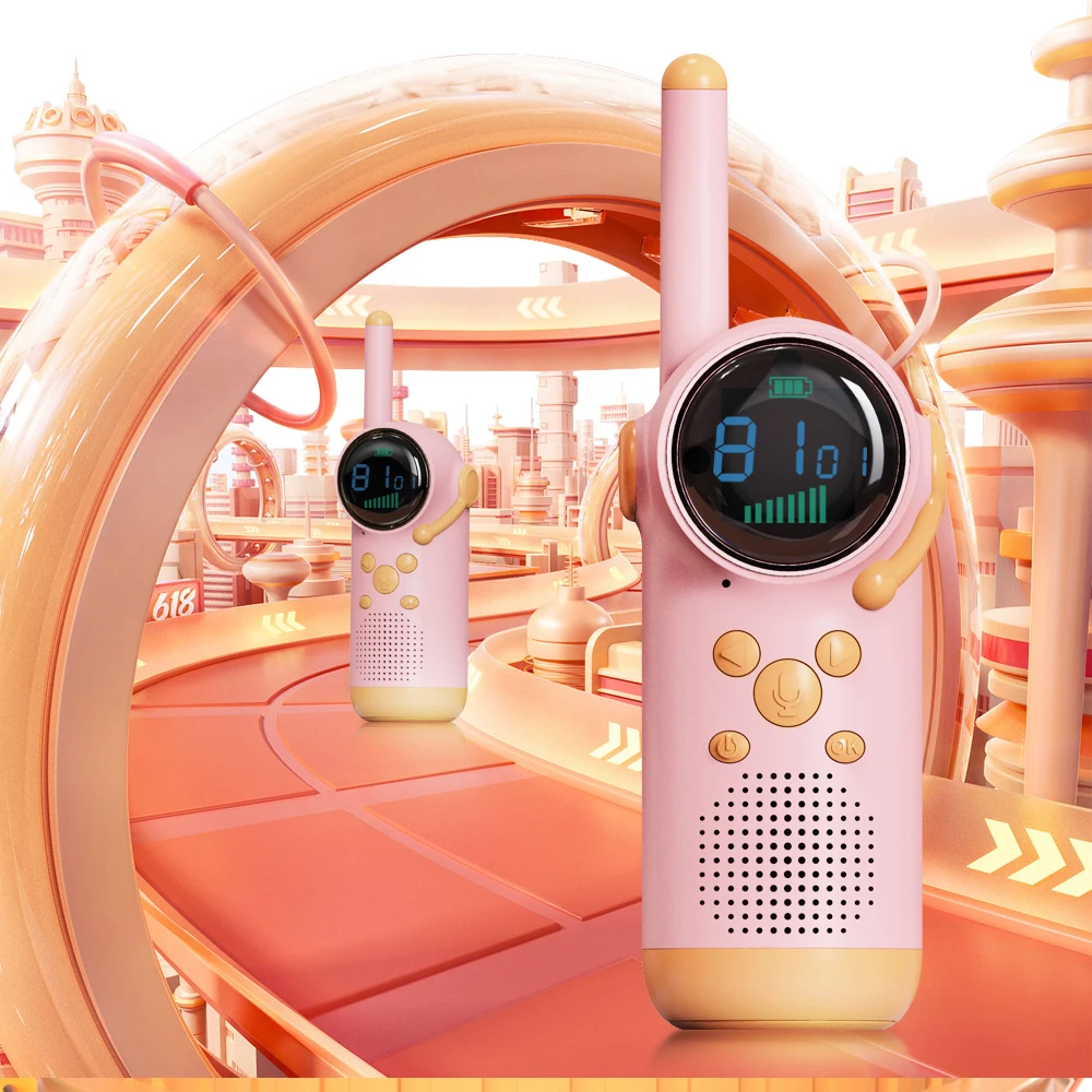 2PCS Walkie Talkie Kids LCD Screen LED Flashlight Intercom Distance 1.5-3KM Parent-child Interaction Christmas Gifts