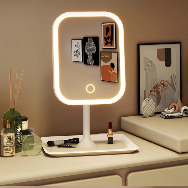 Modern Desktop Vanity Mirror 3 Color Light LED Makeup Mirror Touching Mirror Women Bedroom Dressing Mirror heart mirror