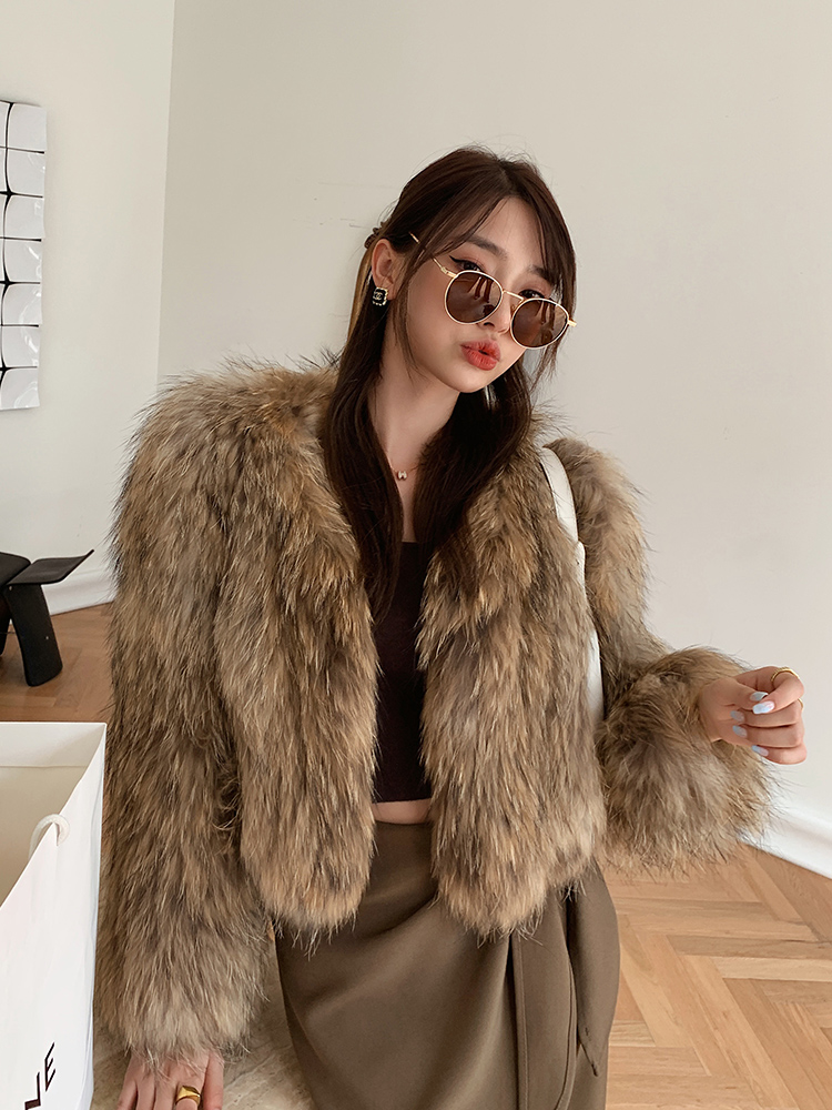 女性のアライグマの毛皮のコート,新しいファッション,冬の服,豪華なジャケット,2023