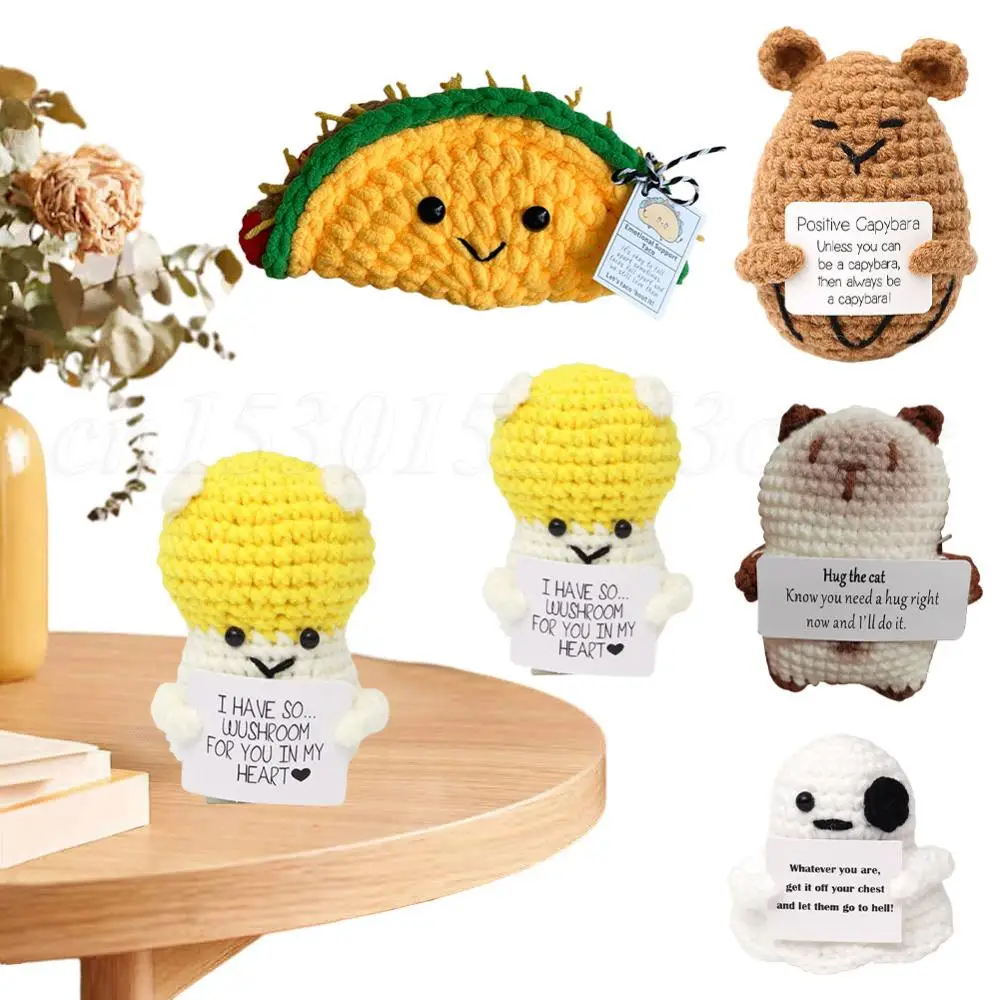 Boneka renda baru boneka rajut pendukung emosional dengan kartu afirmasi positif boneka rajut kreatif hadiah boneka rajut