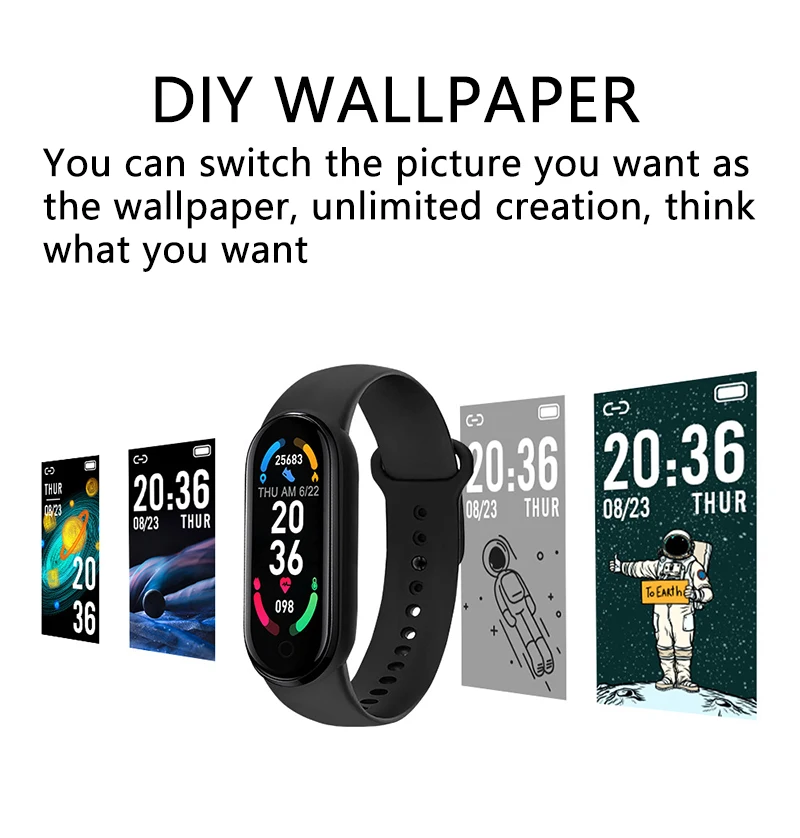 M6 สมาร์ทวอท์ชผู้ชายผู้หญิงฟิตเนสสร้อยข้อมือสมาร์ทกีฬา Heart Rate เครื่องวัดความดันโลหิตกันน้ํานาฬิกามัลติฟังก์ชั่น