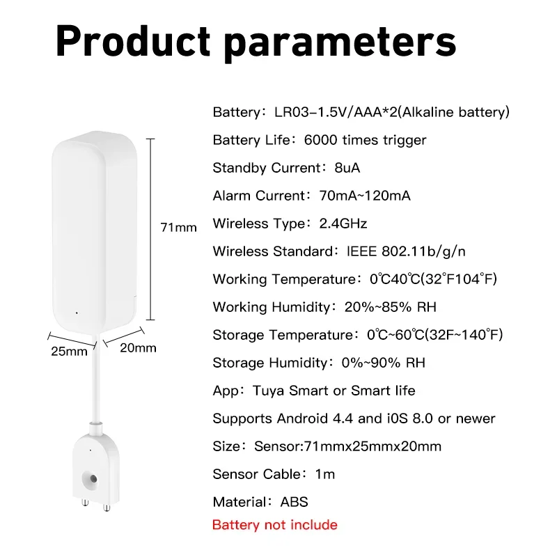 Tuya Smart WIFI Waterlekkage Sensor Alarm Waterniveau Detector Overstroming Lekkage Sensor APP Afstandsbediening Beveiliging Alarmsysteem