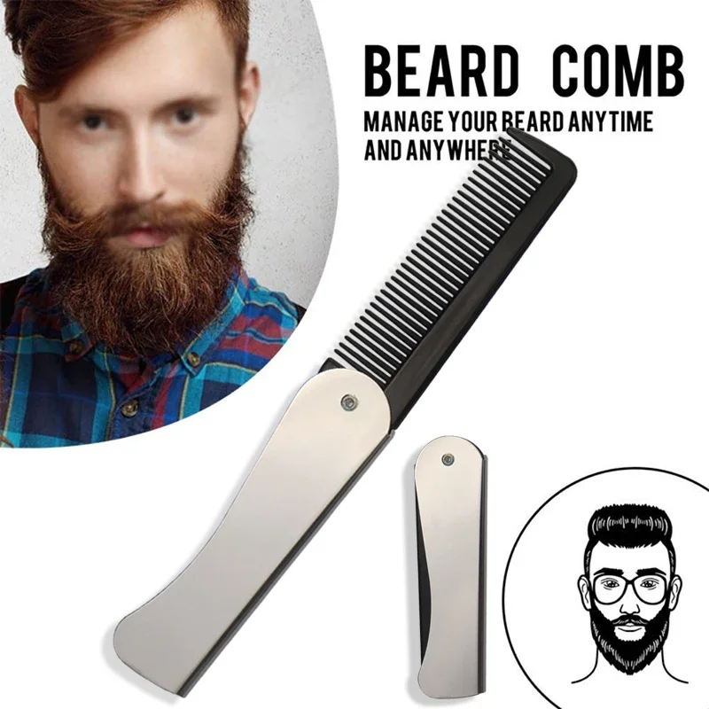 1pc dobrável anti estático bolso pente de aço cabeça óleo portátil pente barba dobrável ferramenta estilo especial para perucas de cabelo real