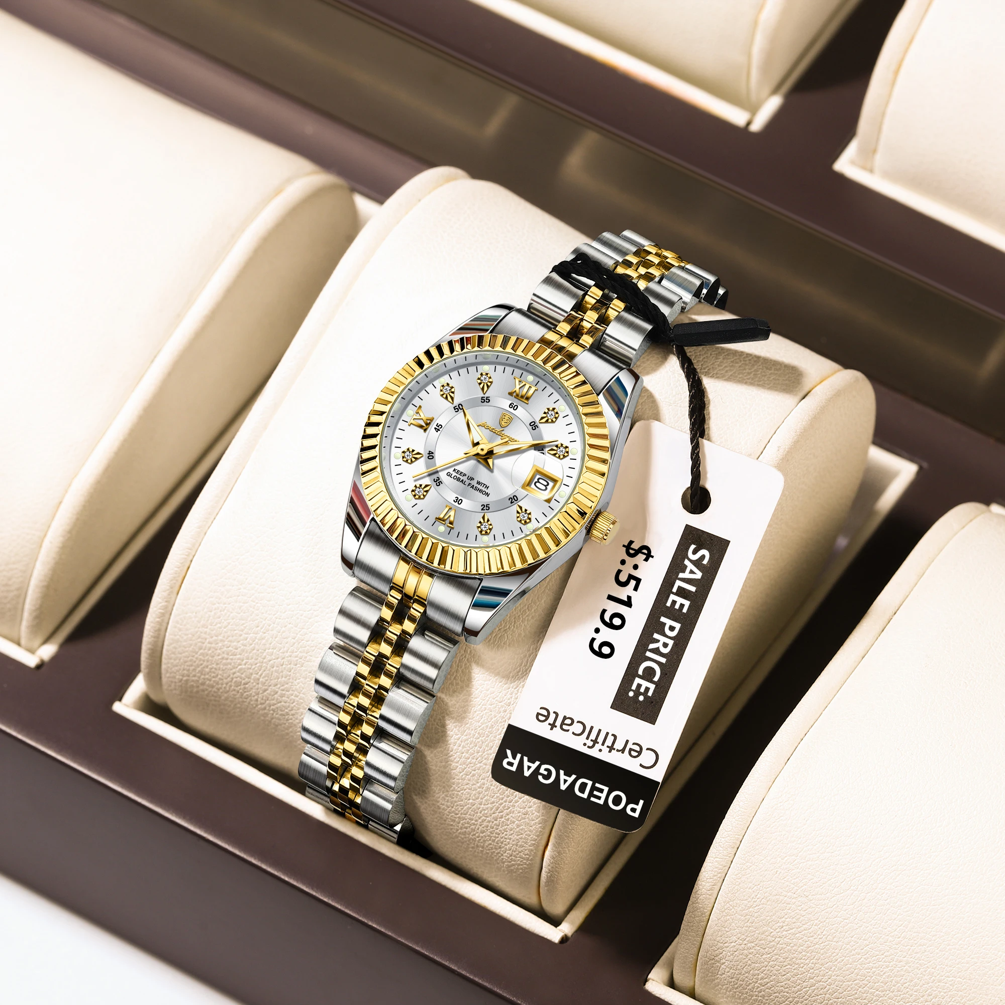 Reloj POEDAGAR de lujo para mujer, luminoso, resistente al agua, con fecha, reloj de acero inoxidable para mujer, relojes de cuarzo informales a la moda para mujer, regalo