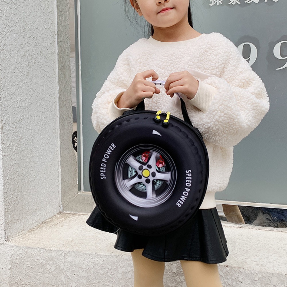 Colorful Tyre Shaped Children's Schoolbag Large Capacity 3D Cartoon Backpack Lightweight Adjustable Kindergarten Shoulder Bag