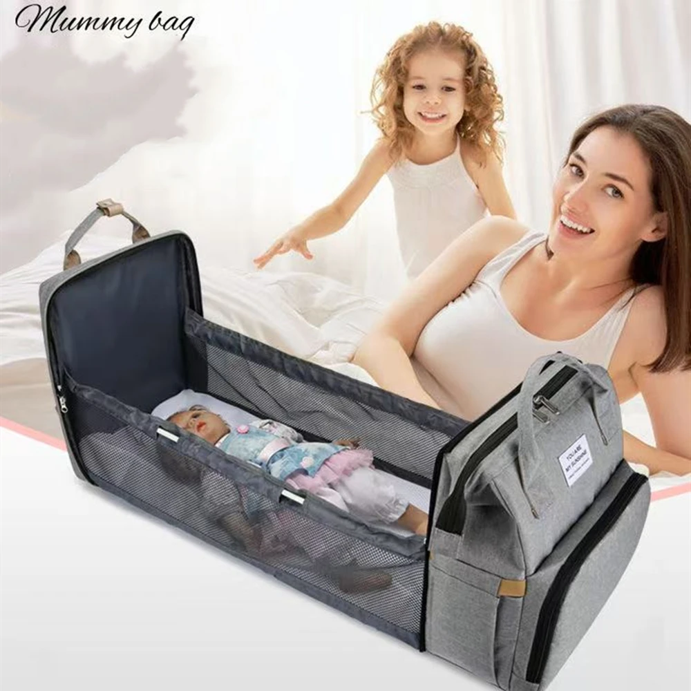 Dobrável saco de mamãe leve portátil dobrável berço cama de grande capacidade mochila do bebê feminino mamãe outing saco múmia