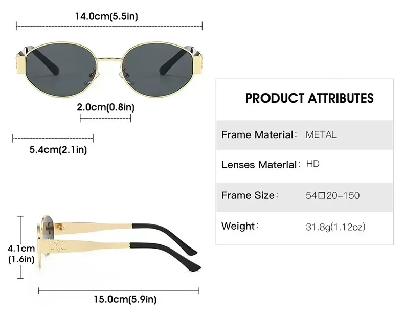 Gafas de sol de marca de Metal de lujo para hombres y mujeres, gafas de sol de moda de diseñador Unisex, gafas ovaladas Unisex con estilo, gafas UV400
