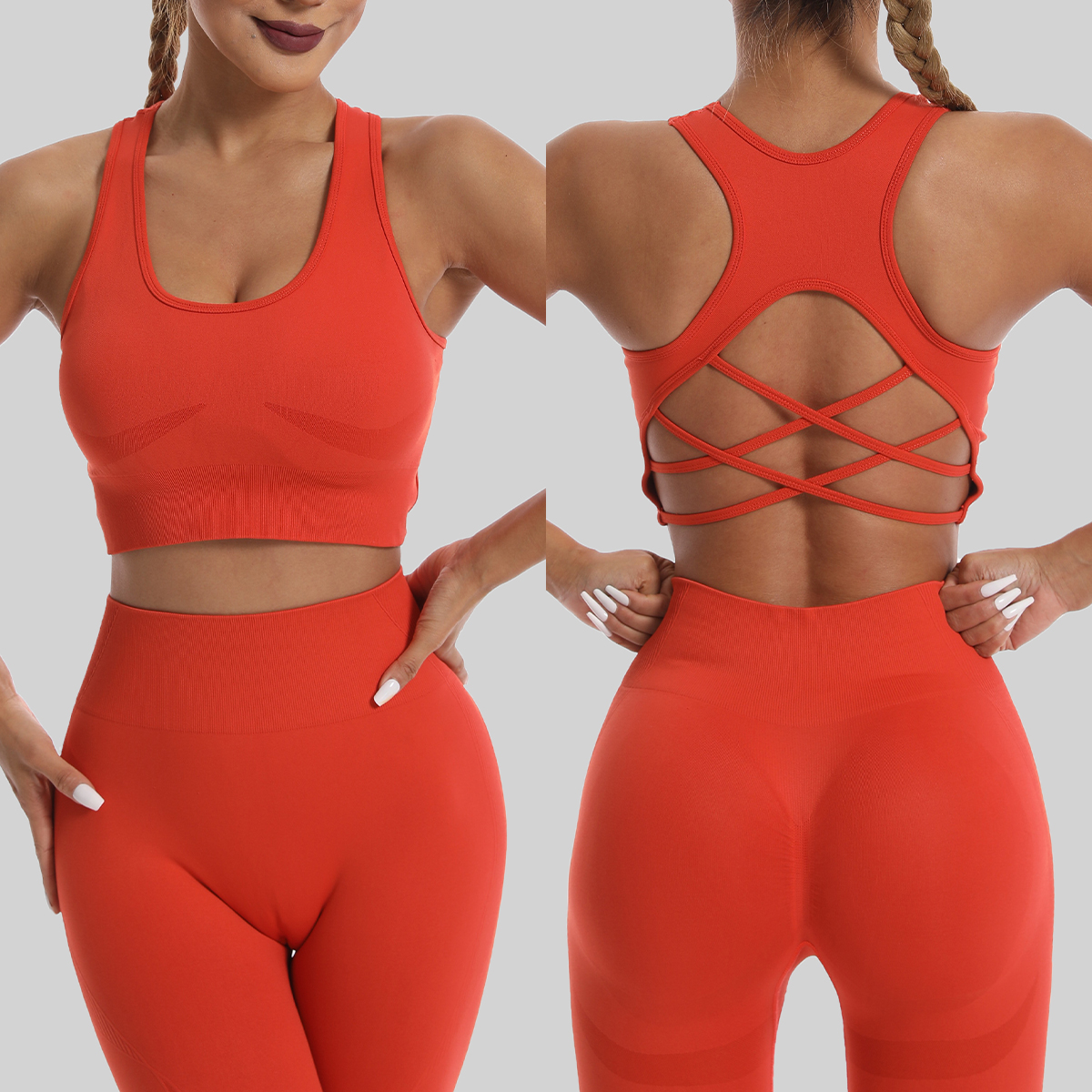 Chándal sin costuras con mallas de cintura alta para mujer, conjuntos de yoga, ropa deportiva, entrenamiento, sujetador deportivo, ropa de gimnasio