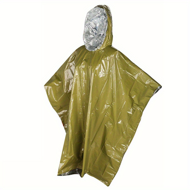 Poncho de chuva de emergência resistente com capuz, Cobertor térmico reutilizável para acampar e sobrevivência, Equipamento impermeável, Kits de emergência