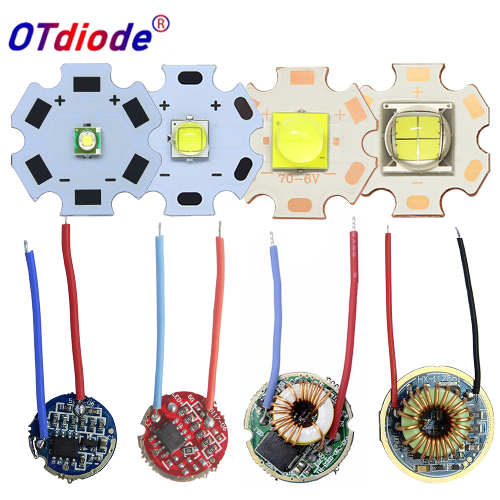 LED 3W 10W 20W 36W XPE T6 XLM2 XHP50/70/90 Cold White Beads Torch Flashlight Current Driver DC3.7V 5V12V 17mm 20mm 22mm 1/5 Mode