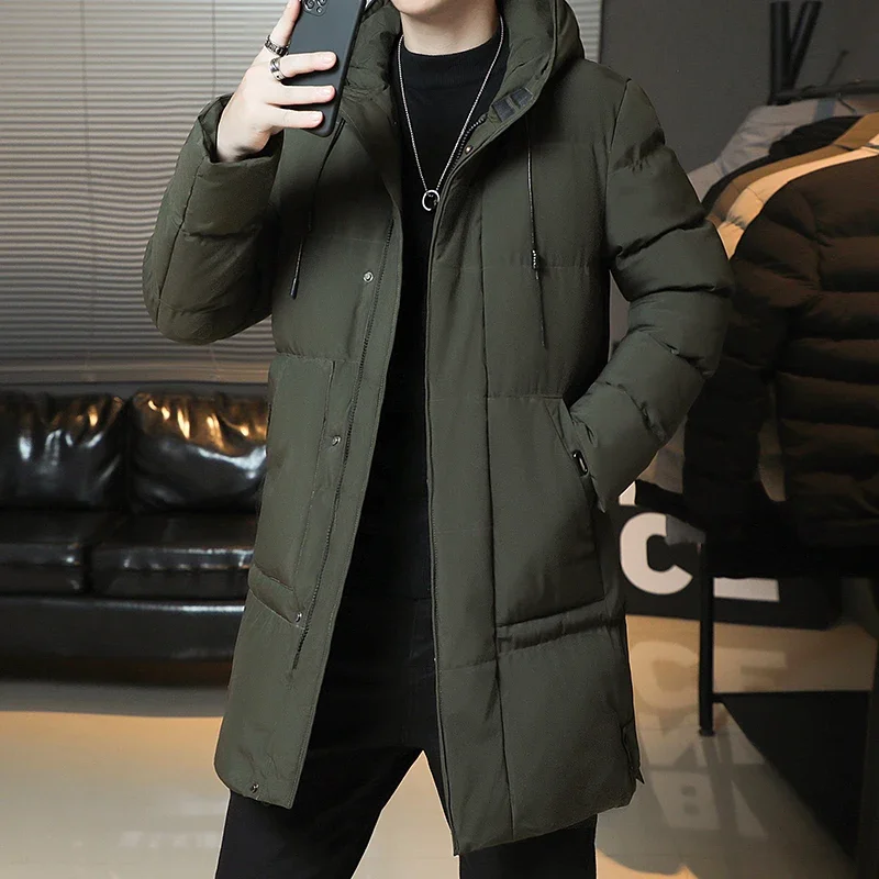 ผู้ชายเสื้อแจ็คเก็ตฤดูหนาวยาว2024 Casual All-MatchหนาWindproofลงผ้าฝ้ายเบาะเสื้อธุรกิจชายWarm Hooded Parka Coat