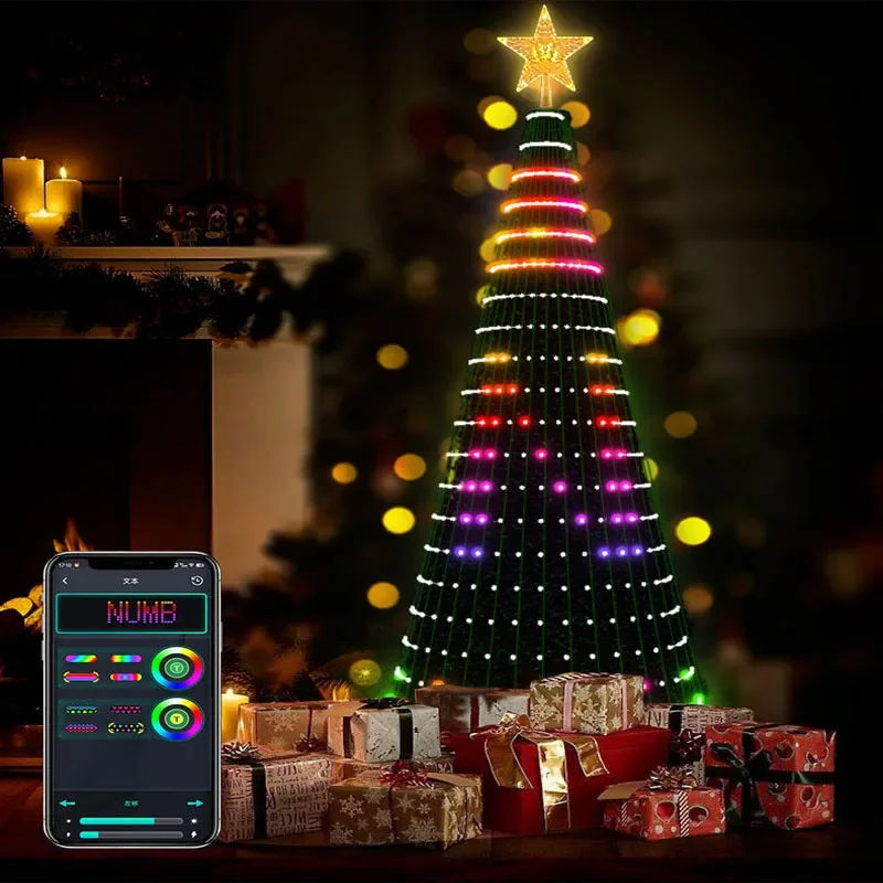 Decoraciones navideñas inteligentes, luces de árbol de Navidad, Control por aplicación, imagen de texto DIY, cadena de luces RGB con Control remoto, 400led