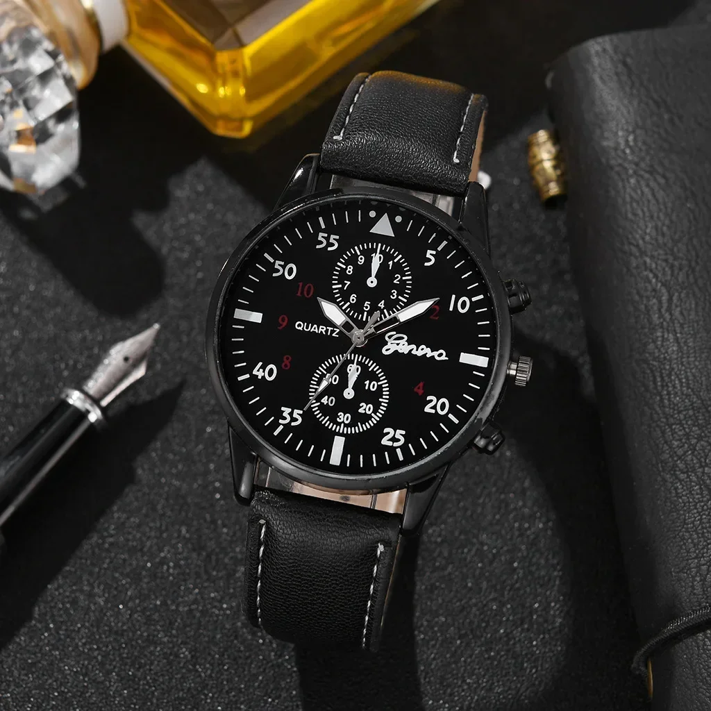 Conjunto de relojes para hombre de 4/1 Uds., reloj de cuero de diseño a la moda de lujo, reloj de cuarzo para hombre, reloj de regalo, reloj Masculino (sin caja)