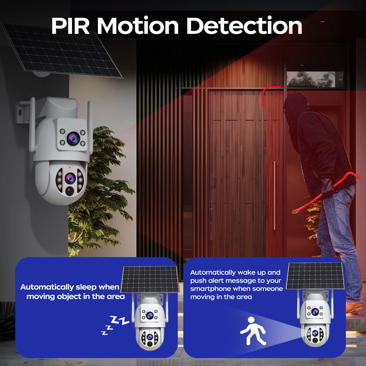 Kamera monitoringu WiFi Jooan 6MP zewnętrzna, bezprzewodowa kamera IP solarna z podwójnym obiektywem, detekcja ruchu PIR, bateria, monitoring CCTV