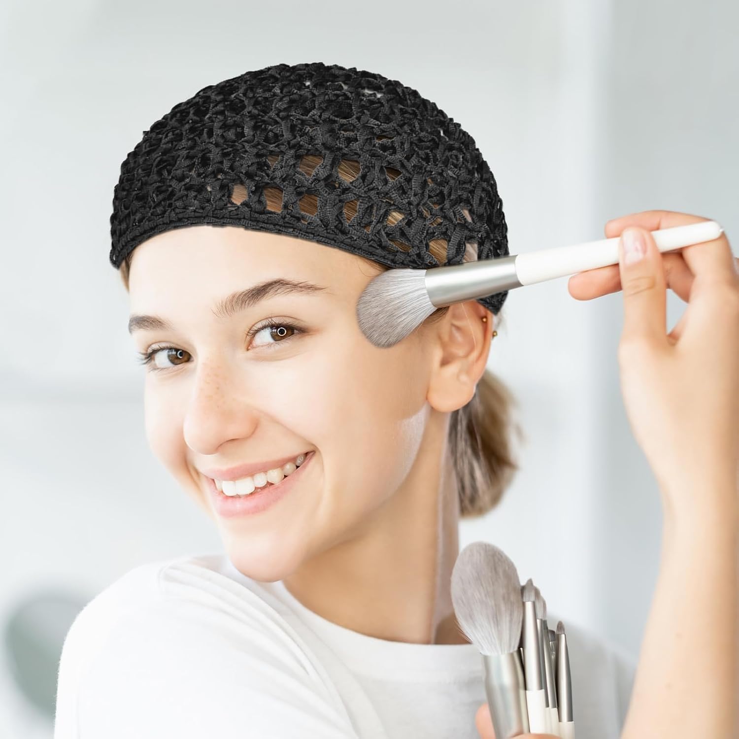 3 stuks comfort, handgebreide gehaakte haarnetkap voor dames - ademend, ademend mesh slaapmuts, elastisch haarnet voor mannen en vrouwen