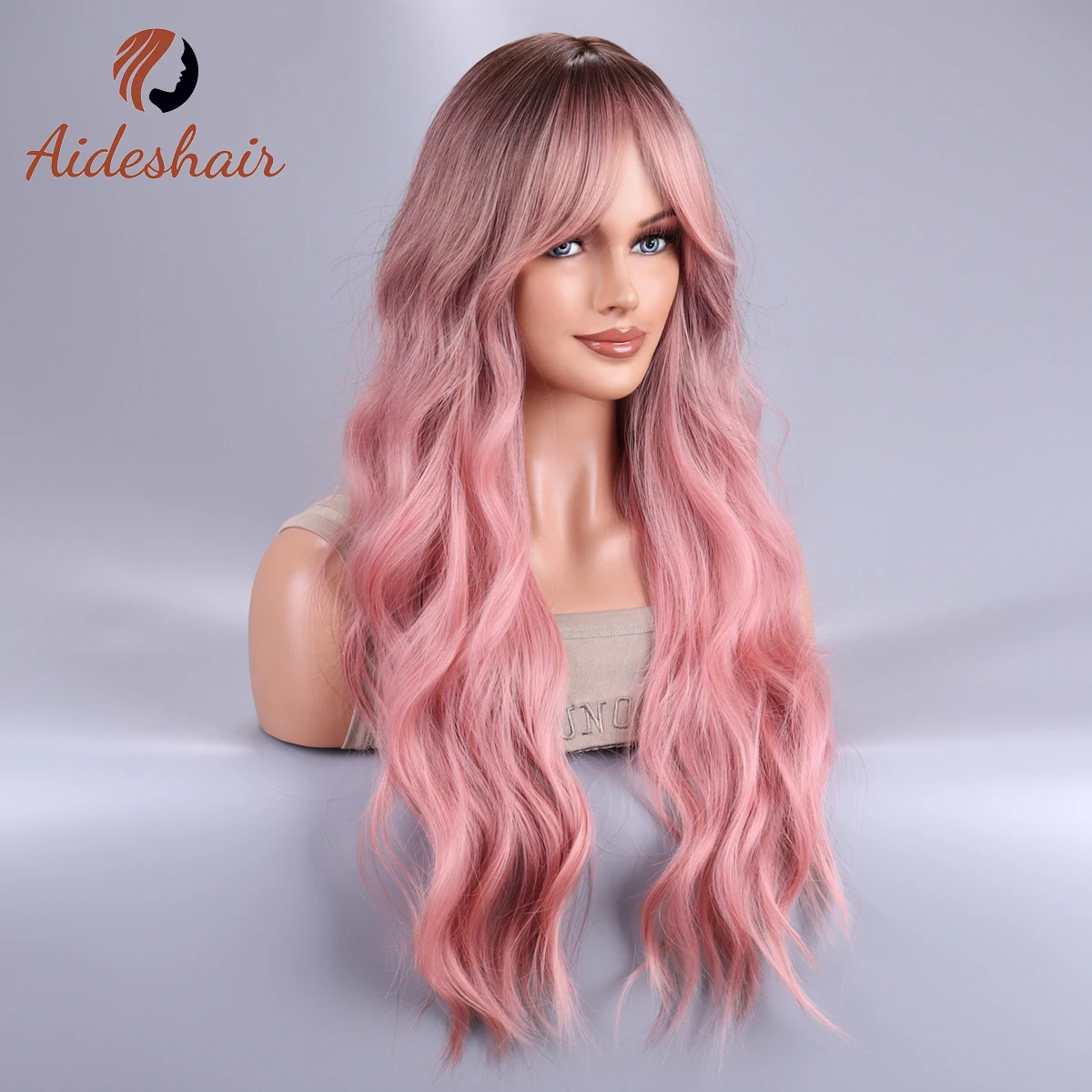Parrucche cosplay lunghe Ombre nere rosa dell'onda del corpo Parrucche sintetiche resistenti al calore Parte centrale Parrucche Lolita naturali per le donne