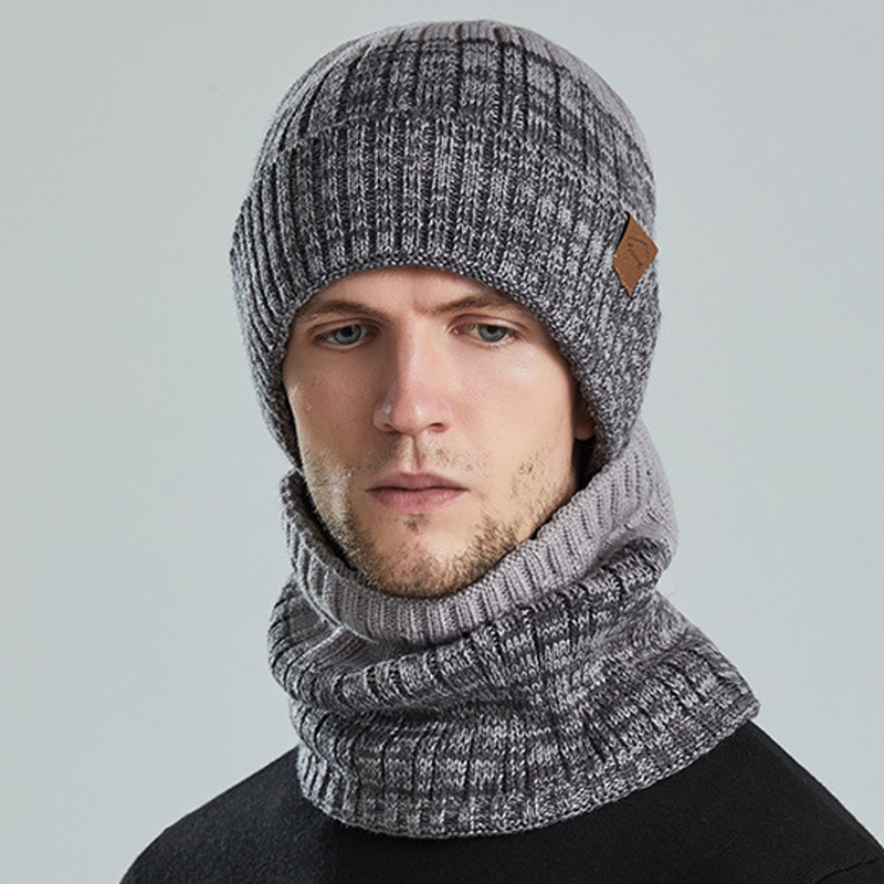 Gorro de punto grueso y cálido de felpa para hombre, bufanda de 2 piezas, diseño de bloque de color, gorro Skullie, gorro de borde rizado para pareja