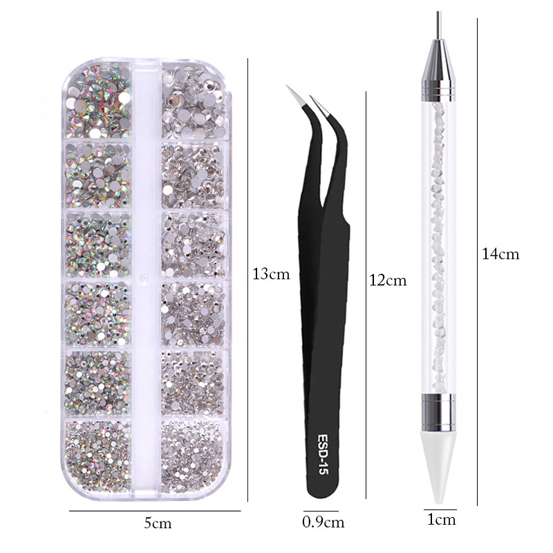 3Pcs/Set Nails Art Accesorios Multi-Size Rhinestones 3D Crystal DIY Decorations Glitter Crystal Rivet Gem 3D Nail Supplies