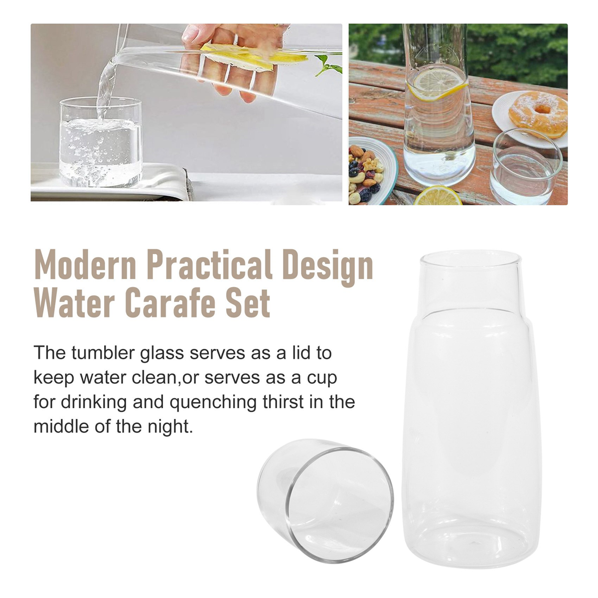 Conjunto de jarra de água de cabeceira transparente com copo de vidro para mesa de cabeceira do quarto, jarra de água noturna com vidro, com conjunto de copo