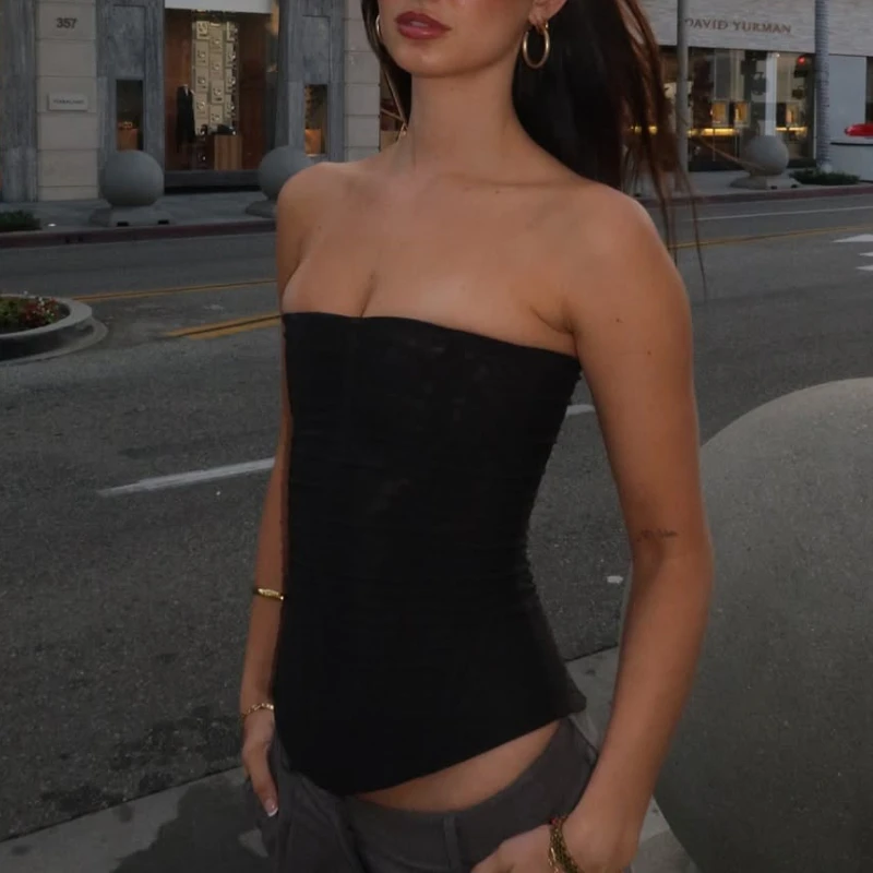 Women's High-Waist Fishbone Waist Corset Top Bodycon Sleeveless Mesh Vest Tee Y2K Summer Solid Color Sexy Tank Top