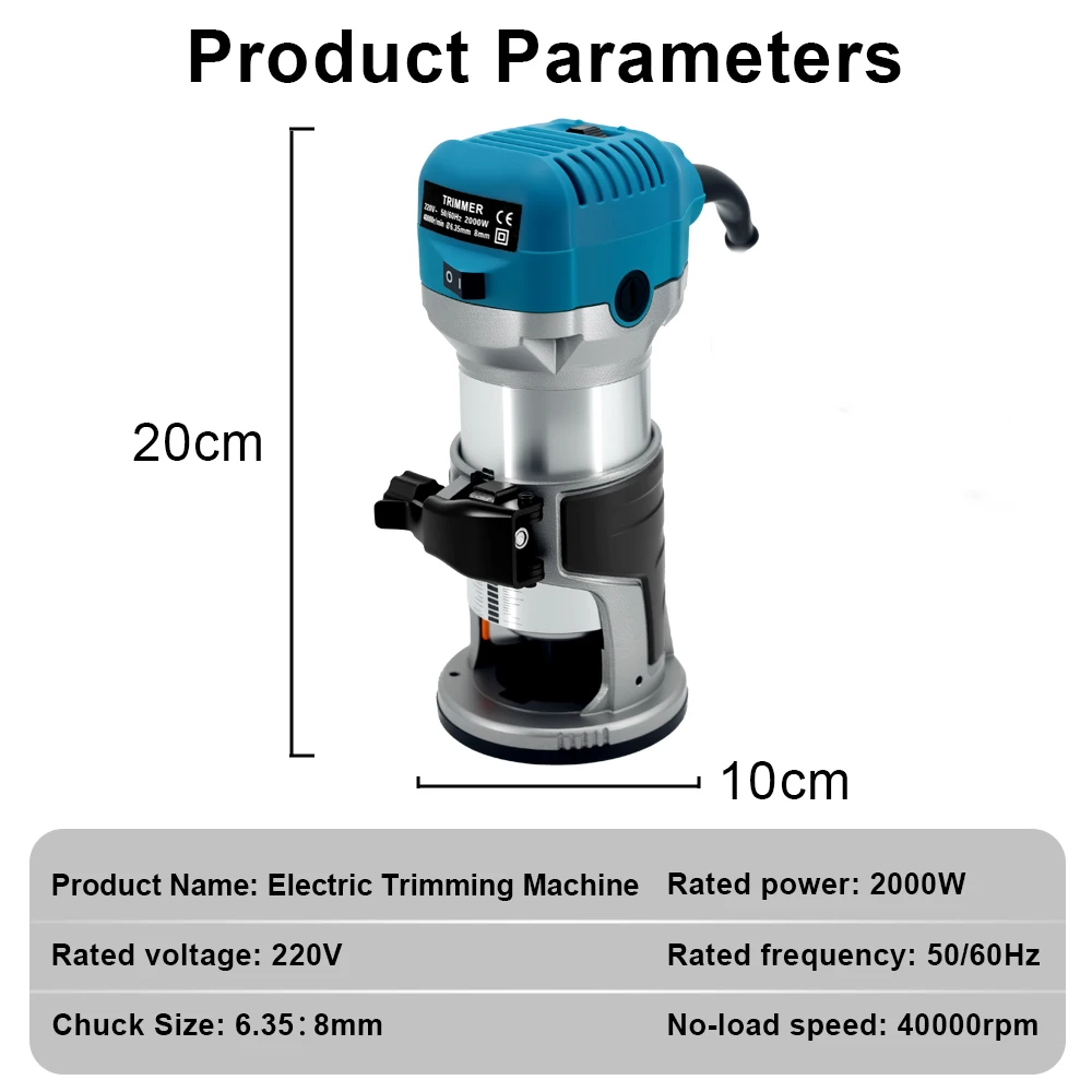 6 Speeds Electric Wood Router 2000W for 6.35/8mm Wood Milling Cutter 220V EU Plug Wood Milling Machine Diy Carpenter Tools
