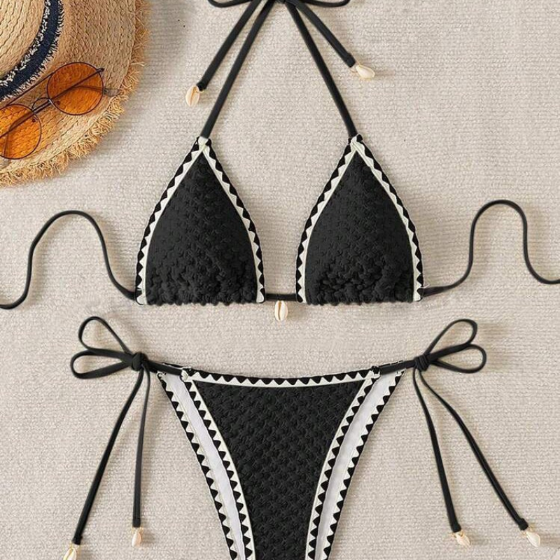 Sexy Halter Faltig Weben Bikini Set Shell Designer Badeanzug Frauen Push Up Micro Bikinis Sommer Badeanzug Schwimmen Strand Tragen