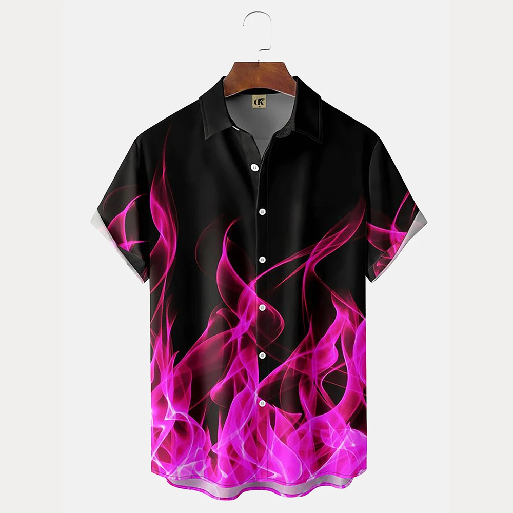 เปลวไฟผู้ชายเสื้อ 3dแฟชั่นฤดูร้อนวินเทจเปลวไฟสีแดงเสื้อฮาวายชายฤดูร้อนแขนสั้นขนาดใหญ่เสื้อสําหรับชาย 2023