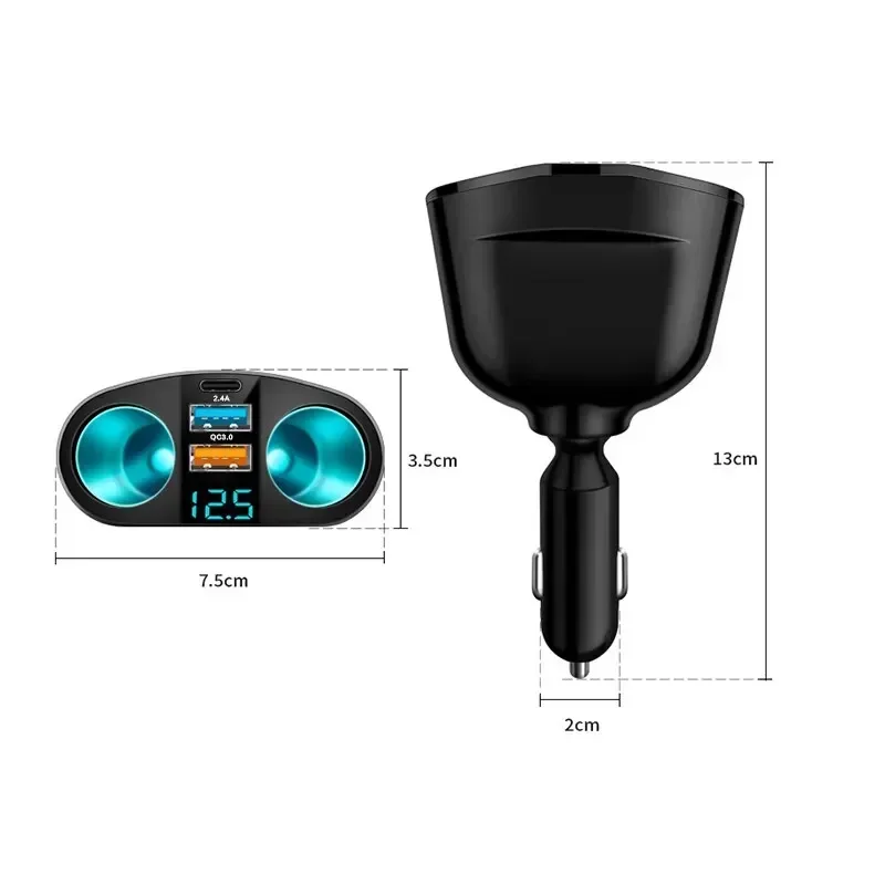 Vários dispositivos podem ser carregados ao mesmo tempo com display digital Adaptador de carregador de carro de porta dupla para carregamento de carro