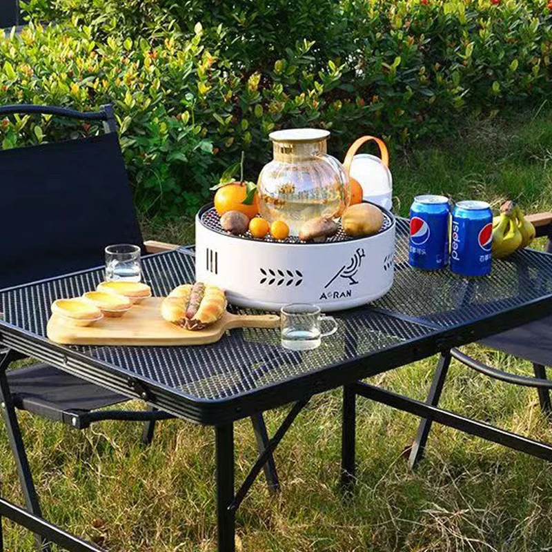 Mesa plegable de malla de hierro, mesa elevadora portátil, extensión de aleación de aluminio, mesa ligera, mesa de barbacoa con rejilla multifuncional
