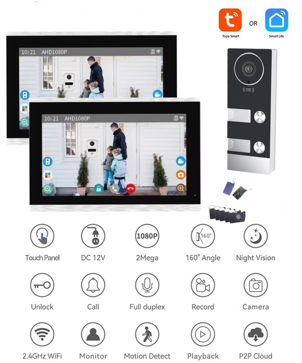 TUYA WiFi Video Doorphone Building Intercom Kits 2/3/4 Multi-family Doorbell 7/10Inch 1080P Touch Screen Monitor APP/Card Unlock