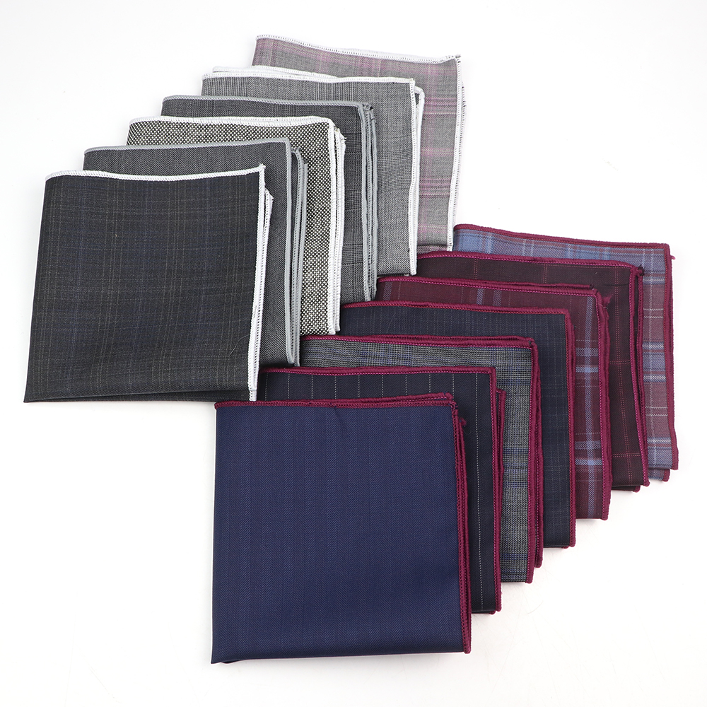 Gracefully Plaid Striped Wool Square Hanky Grey Burgundy Square Hanky Cravat For Business Wedding Party Shirt Collar Accessory