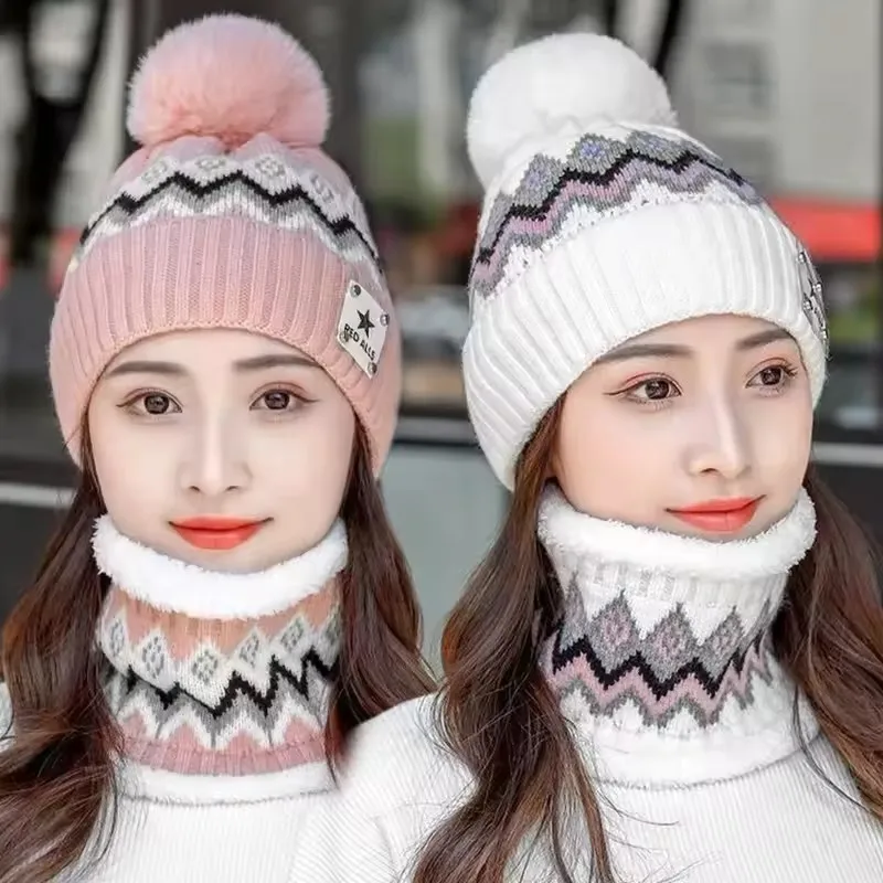 Conjunto de gorro y bufanda cálida de felpa para mujer, 2 uds., terciopelo, resistente al viento y al frío, protección para los oídos, conjunto para desplazamientos en bicicleta al aire libre